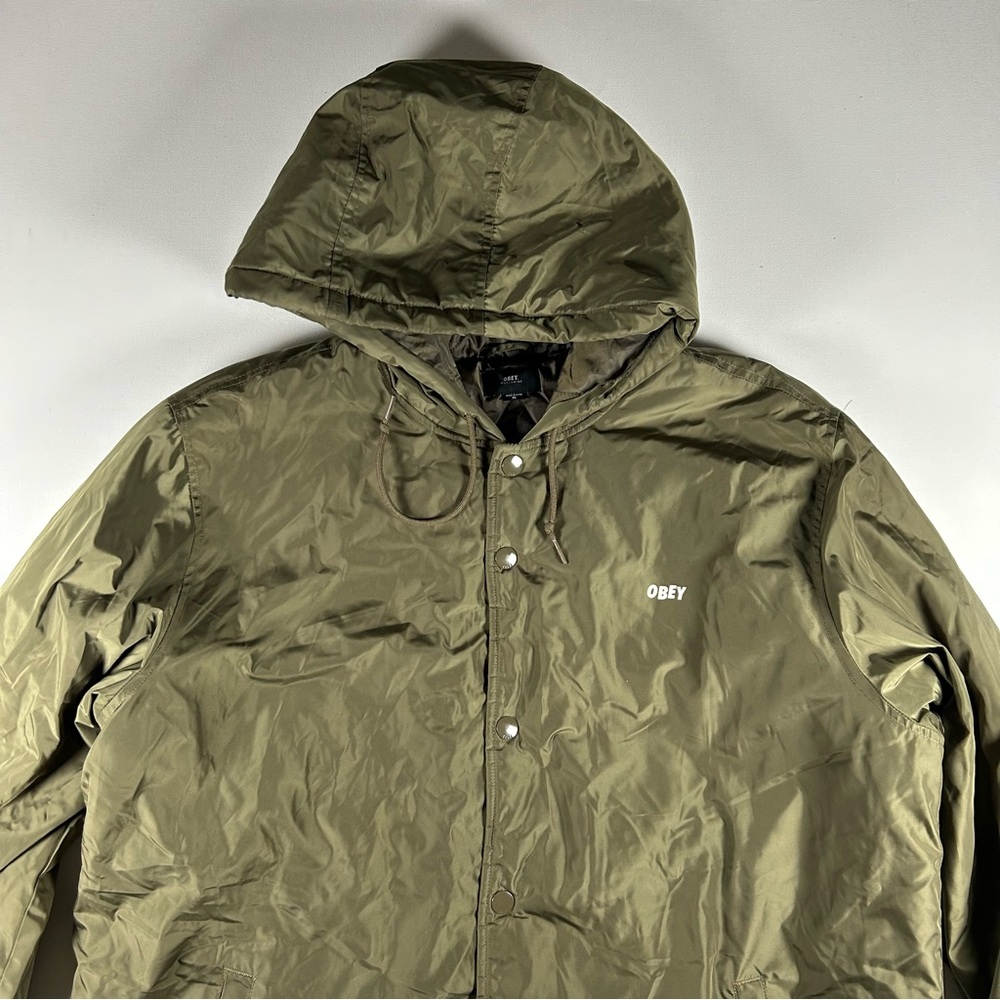 Obey Jacket Men XL Camo Green Bomber Hood Rain / Snow Coat Insulated Quilted